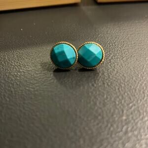 Gold Metal and Turquoise Stud Earrings for Pierced Ears